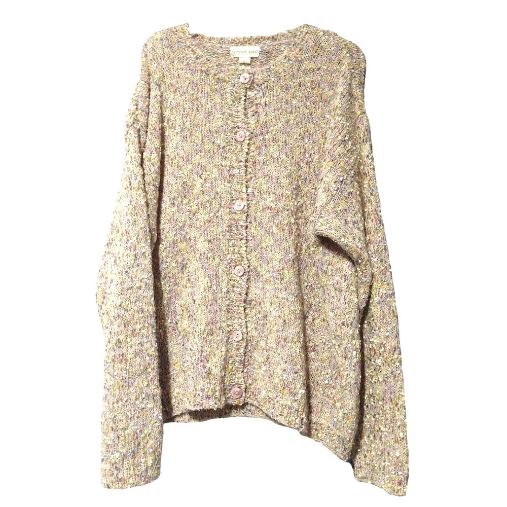Northern Isles Chunky Knit Cardigan Sweater Mother of Pearl Flecks Womens Large